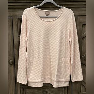 EUC Women's CHICO’S Pastel Pink Long Sleeve Textured Pocket Blouse (Large)